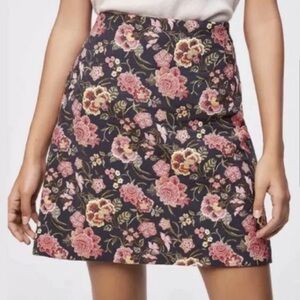 Floral A-Line Mini Skirt - Pink and Black